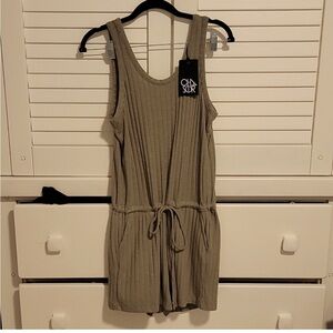🌟NEW🌟CHASER Olive Green Ribbed Romper with Shorts Size M